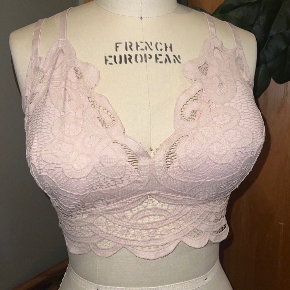 Blake & Co Floral Lace Bralette Womens 2X Pink Excellent Smocked Back Longline